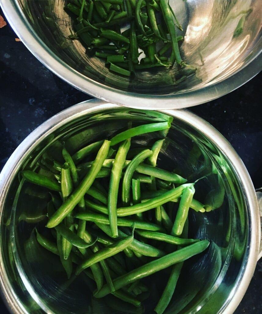 Two bowls of Oklahoma green beans.