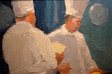 A painting of two men in chef hats.