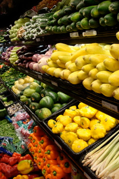 A display of vegetables in a grocery store.