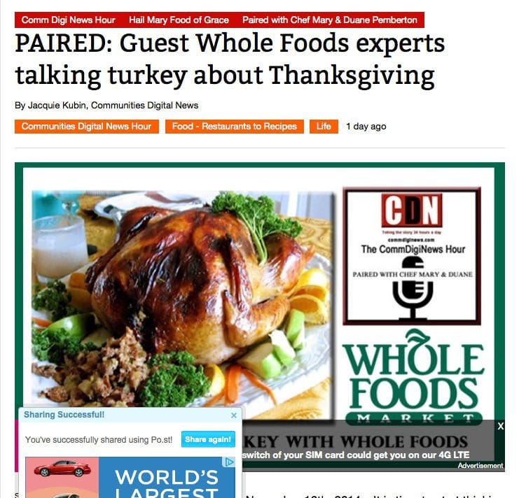 Paired guest whole foods experts talking turkey about thanksgiving.