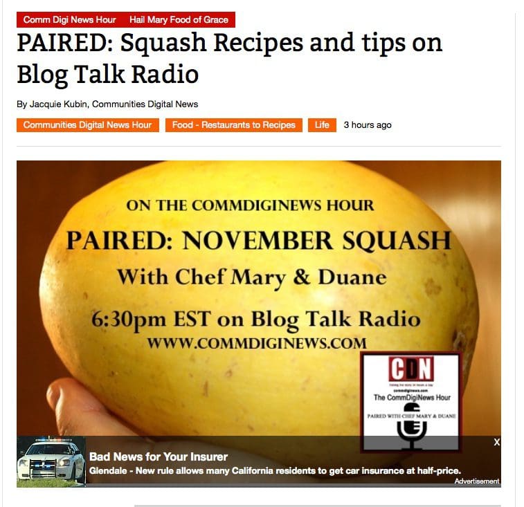 Paired squash recipes and tips on blog talk radio.