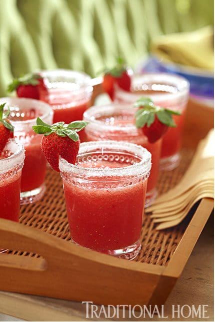 Traditional home strawberry margaritas.
