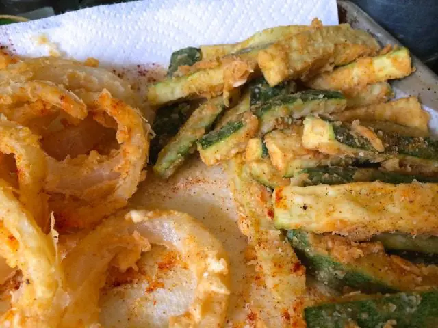 Fried zucchini and onion rings.