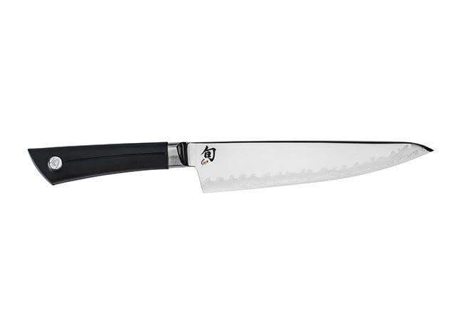 A black and white knife on a white background.