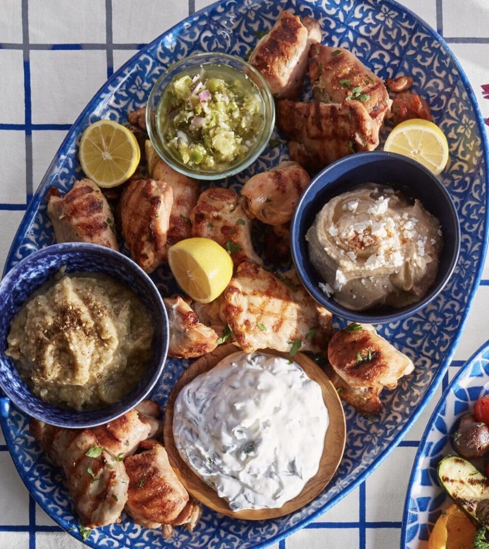 Grilled marinated chicken thighs and Mediterranean toppings Hail Mary