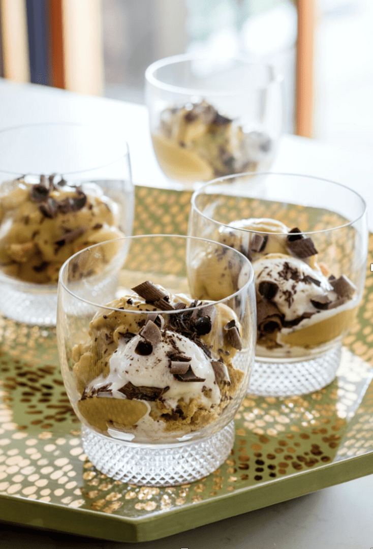 Coffee Custard Sundae with Crumbled Almond Biscotti and Vanilla Ice