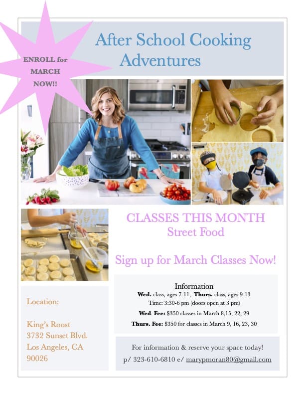 After school Cooking Adventures flyer on the website