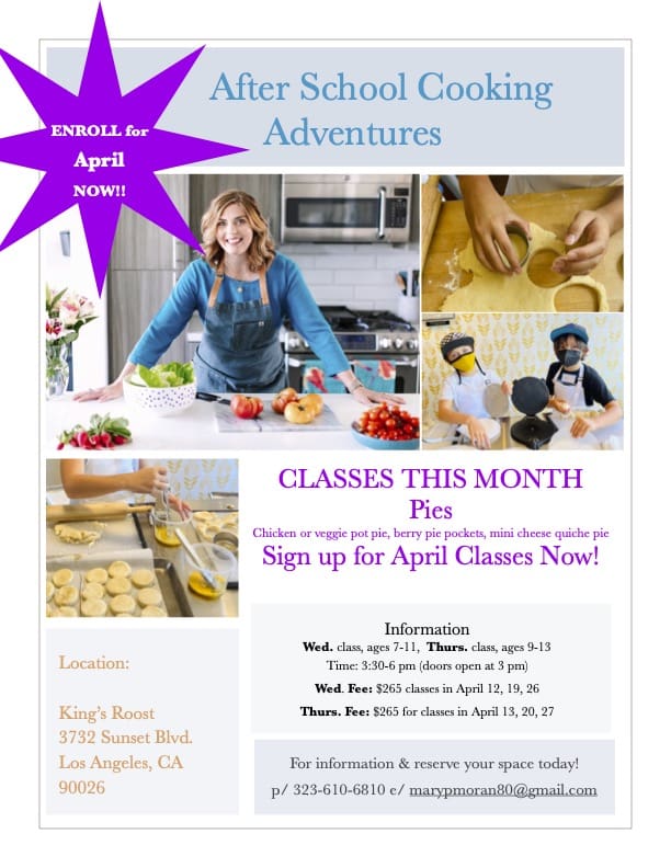 Afterschool Cooking Adventures 2023 April flyer