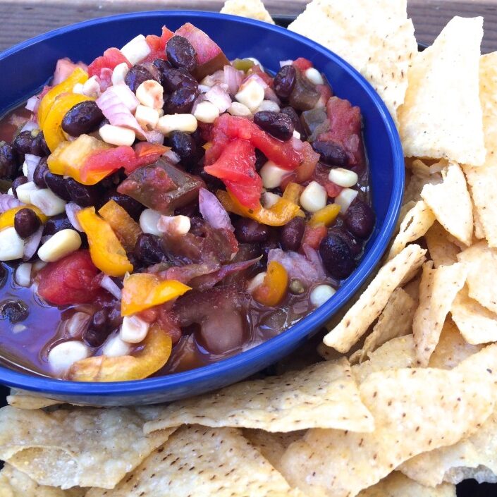 a bowl Black bean and corn salsa
