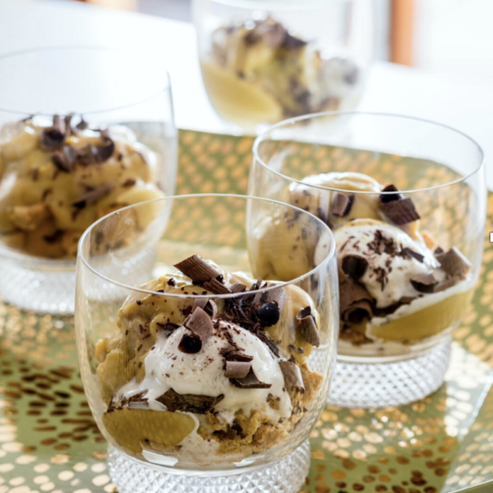 A tray of desserts on a table.