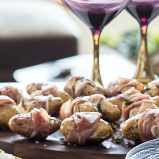 A tray of appetizers on a table.
